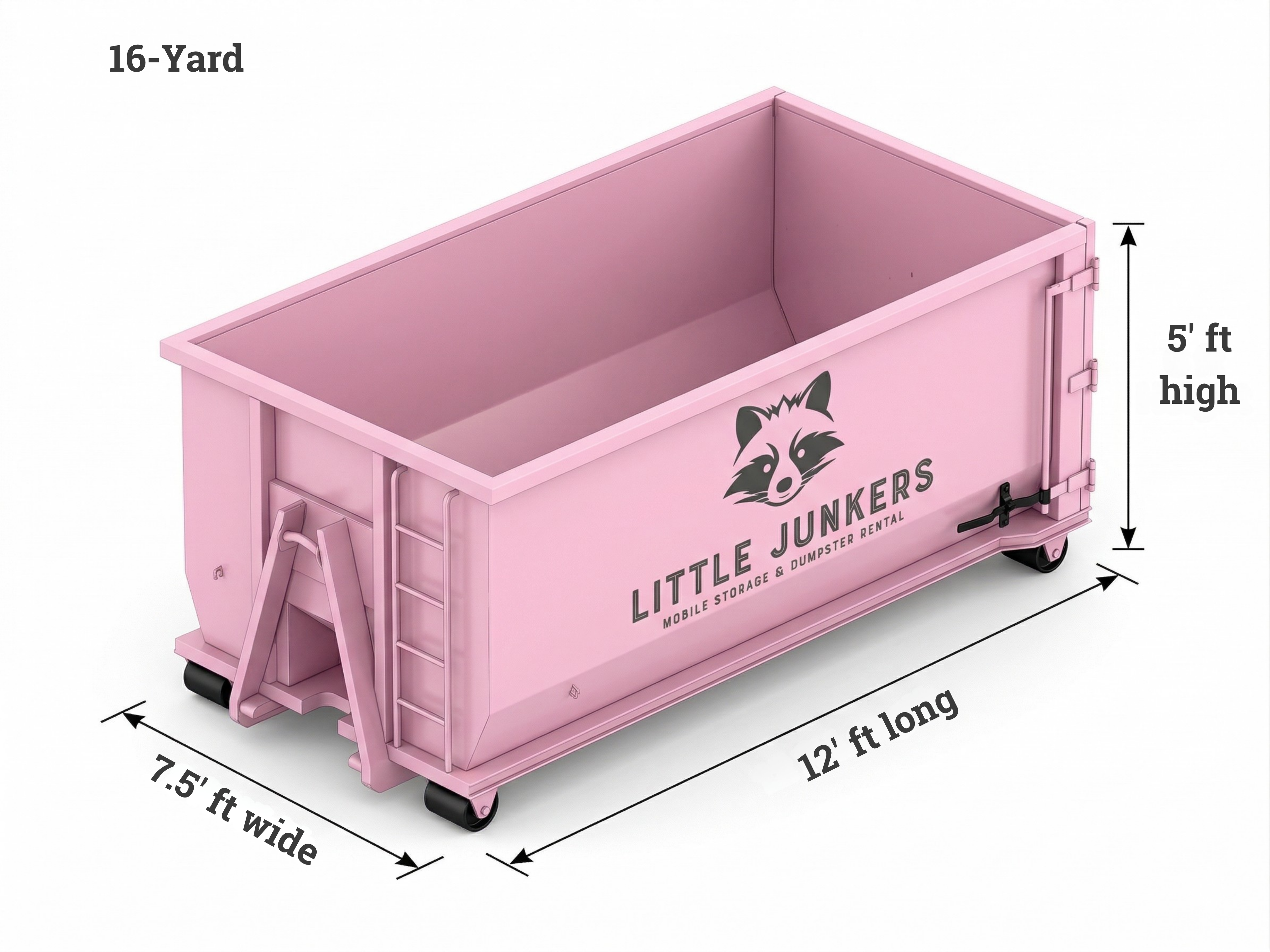 16-yard Mighty Middler dumpster dimension diagram showing its exterior size